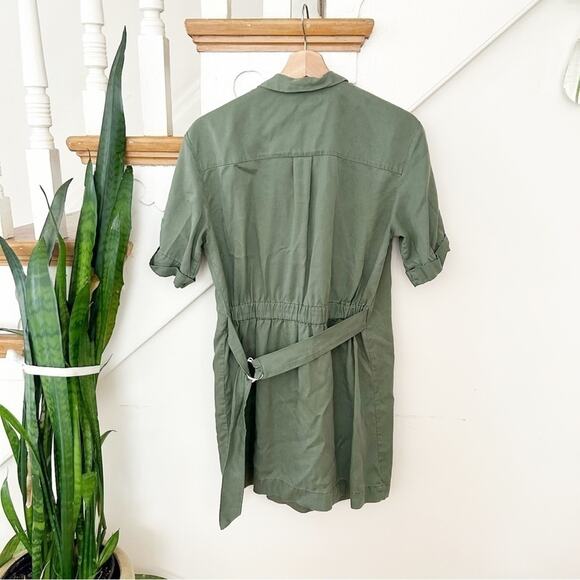 Zara Olive Green Notched Collar Short Sleeve Wrap Around Shirt Dress Size M - Picture 5 of 5